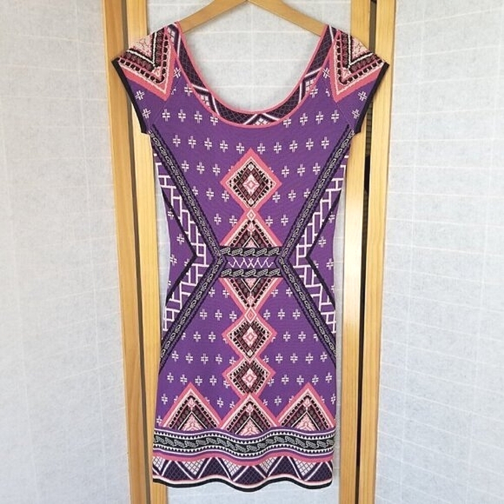 Miami Bodycon Mini Dress Purple Art Deco Style Size Medium
